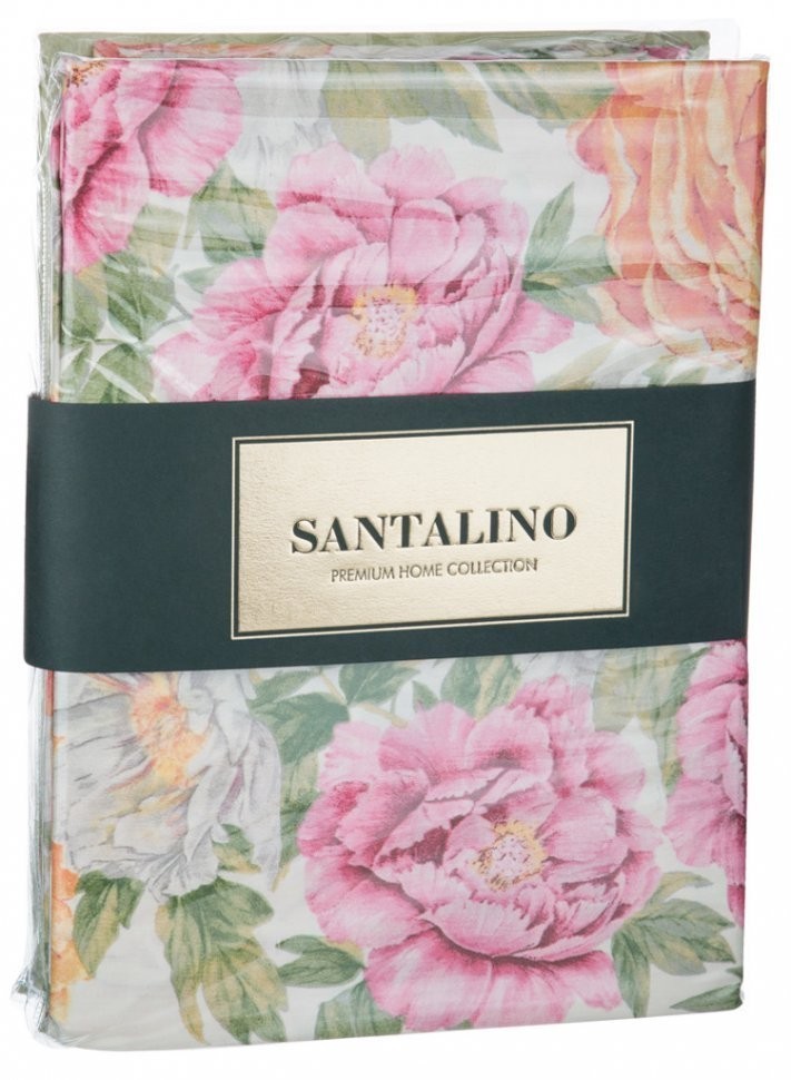 Кпб 2-х спальный "пионы" под 175х215 -1шт., пр (цвет св.зеленый) 220х250  -1шт., нав70х70-2шт SANTALINO (984-715)