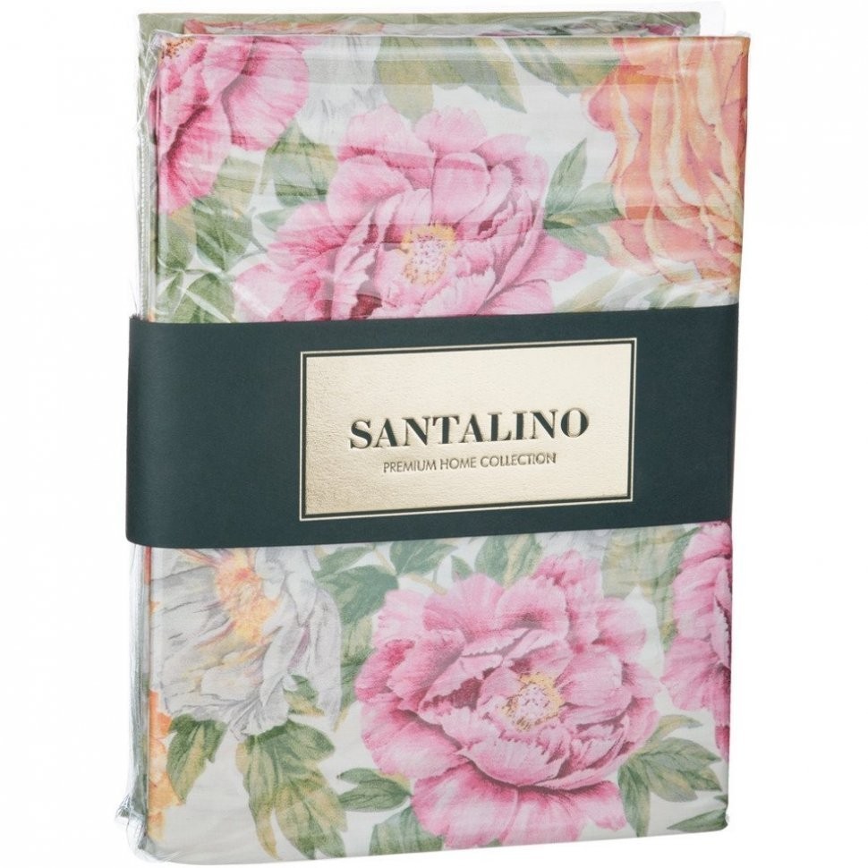 Кпб 2-х спальный "пионы" под 175х215 -1шт., пр (цвет св.зеленый) 220х250  -1шт., нав70х70-2шт SANTALINO (984-715)