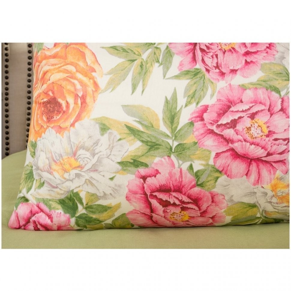 Кпб 2-х спальный "пионы" под 175х215 -1шт., пр (цвет св.зеленый) 220х250  -1шт., нав70х70-2шт SANTALINO (984-715)