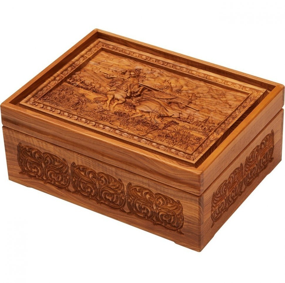 Лото в резной шкатулке из ясеня "Поединок Пересвета с Челубеем на Куликовом поле" (29970)