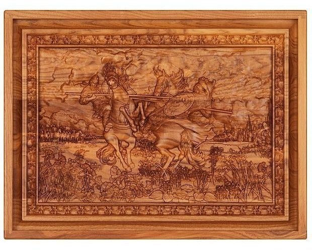 Лото в резной шкатулке из ясеня "Поединок Пересвета с Челубеем на Куликовом поле" (29970)