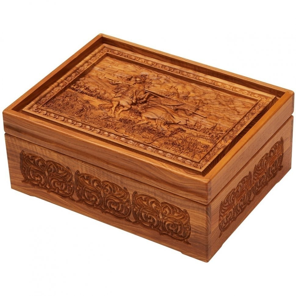 Лото в резной шкатулке из ясеня "Поединок Пересвета с Челубеем на Куликовом поле" (29970)