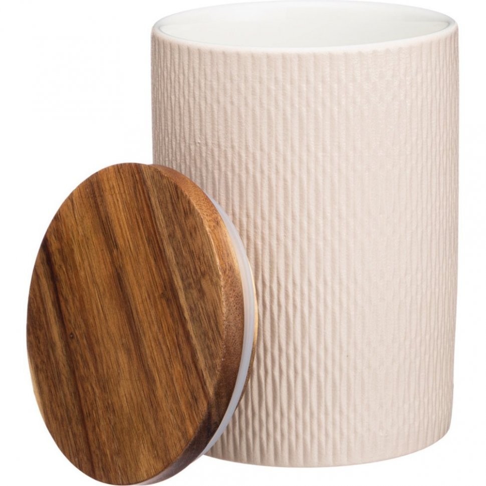 Банка с деревянной крышкой bronco "crocus" 16*11 см  мл бежевая (263-1064)