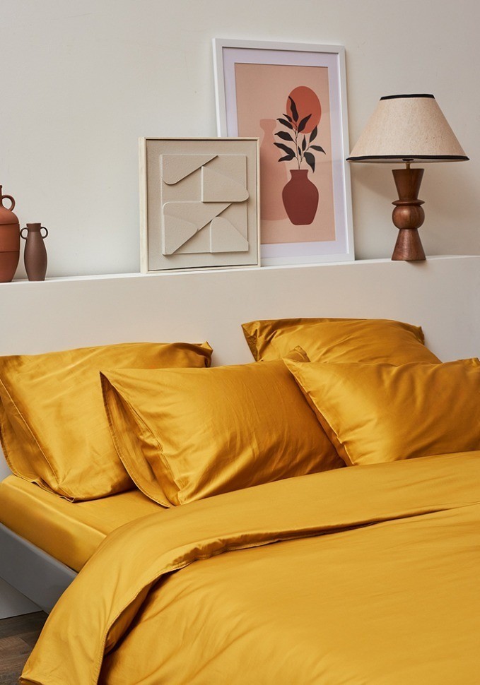 Простыня из премиального сатина горчичного цвета из коллекции essential, 180х270 см (78477)