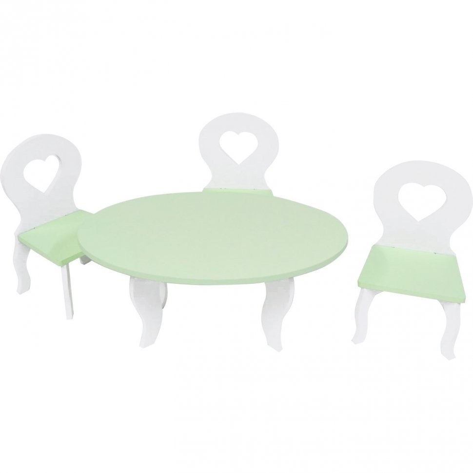 Набор мебели для кукол"Шик": стол + стулья, цвет: белый/салатовый (PFD120-51)