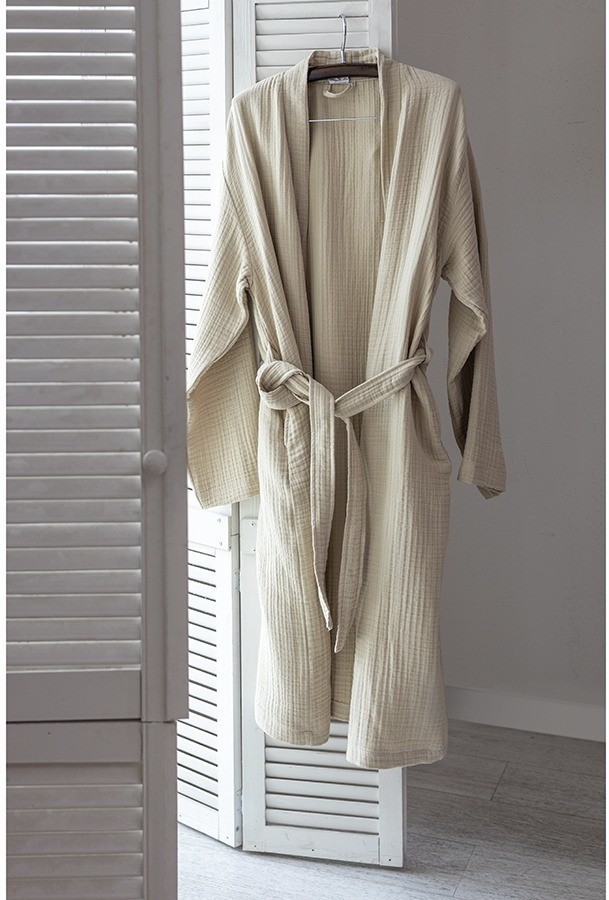 Халат из многослойного муслина бежевого цвета из коллекции essential, размер m (75389)