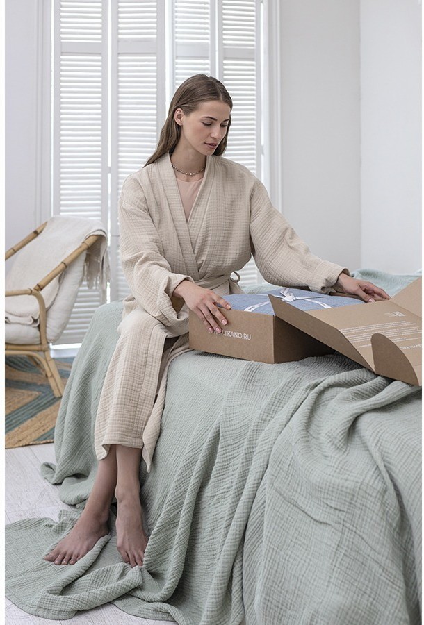 Халат из многослойного муслина бежевого цвета из коллекции essential, размер m (75389)