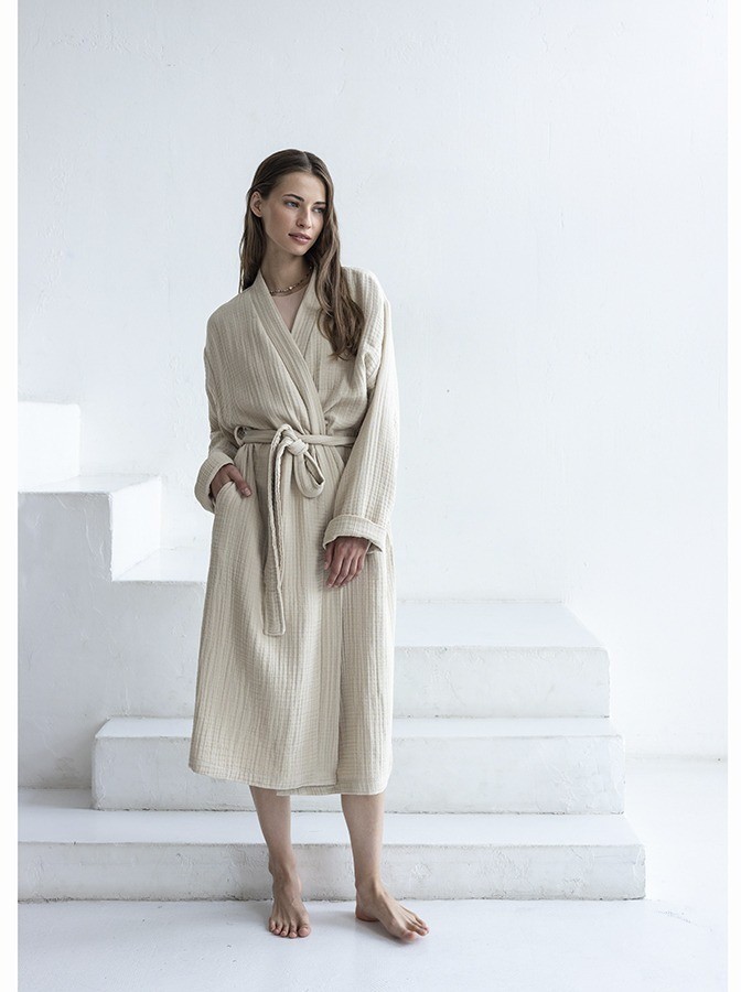 Халат из многослойного муслина бежевого цвета из коллекции essential, размер m (75389)