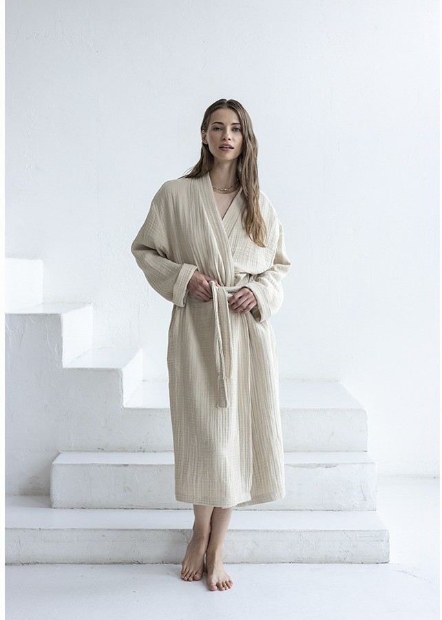 Халат из многослойного муслина бежевого цвета из коллекции essential, размер m (75389)