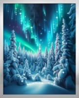 Картина СЕВЕРНОЕ СИЯНИЕ В СНЕЖНОМ ЛЕСУ с кристаллами Swarovski (3107)