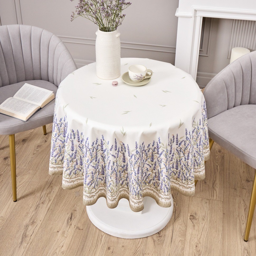 Скатерть круглая "душа прованса" 150 см , 100% хлопок, белый, твил, пропитка Lefard (850-735-27)