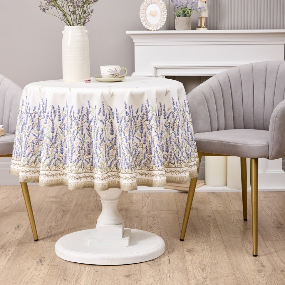 Скатерть круглая "душа прованса" 150 см , 100% хлопок, белый, твил, пропитка Lefard (850-735-27)