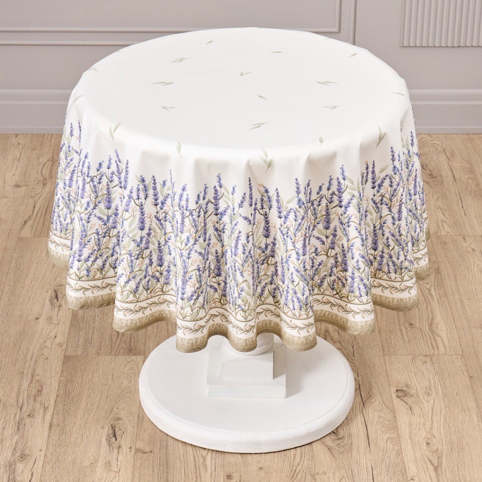 Скатерть круглая "душа прованса" 150 см , 100% хлопок, белый, твил, пропитка Lefard (850-735-27)