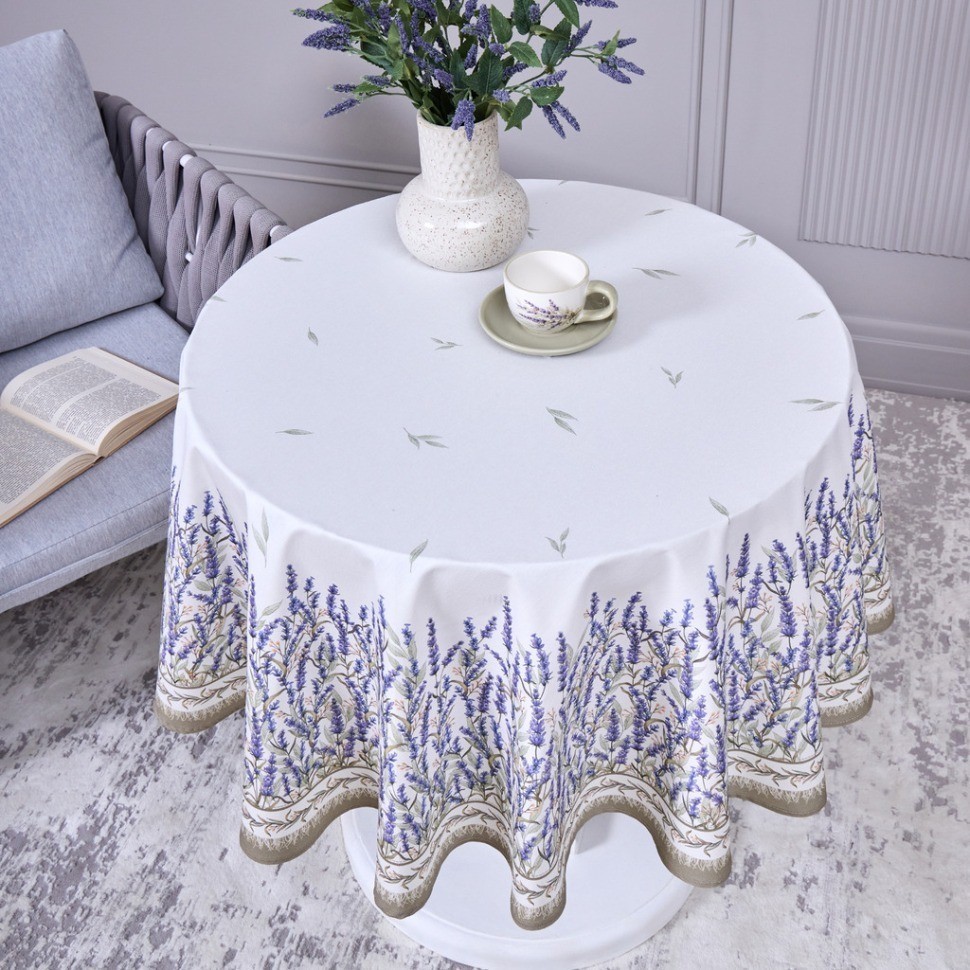 Скатерть круглая "душа прованса" 150 см , 100% хлопок, белый, твил, пропитка Lefard (850-735-27)