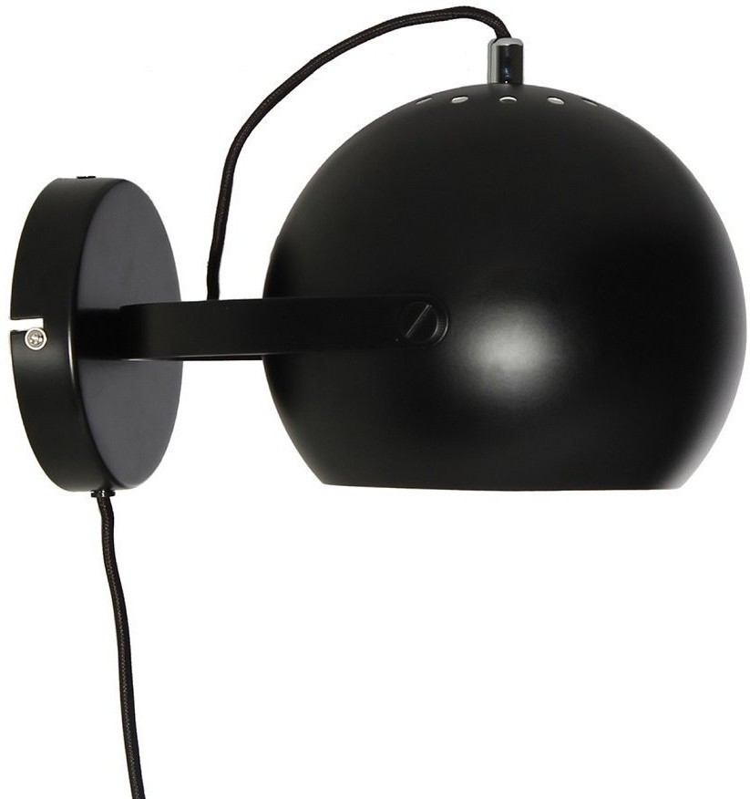 Лампа настенная ball с подвесом, D18 см, черная матовая, черный шнур (67850)