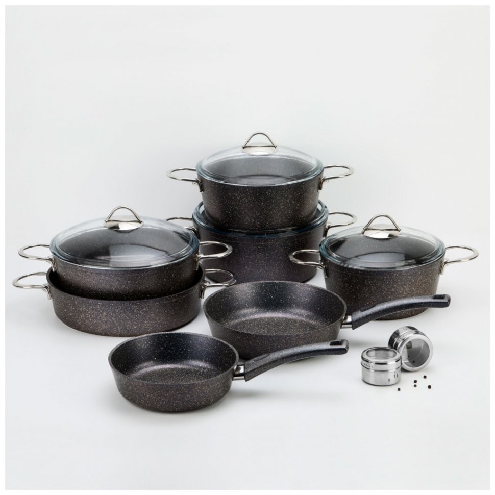 Кастрюля - сотейник agness со стекл. крышкой и антипригар. покрытием, серия granite, 24х11см, 4,1л Agness (952-037)