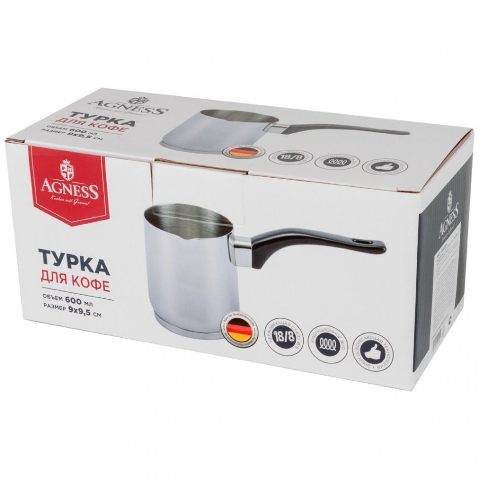 Турка agness "midnight" с индукционным дном, нерж. сталь 18/8, 600 мл, 9х9.5 см (914-051)
