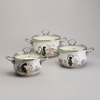 Набор кастрюль эмалированный, серия &quot;lavender cats 6пр. 2,0/2,8/3,8л диа.18/20/22см Agness (943-107)
