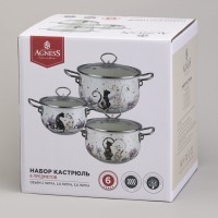 Набор кастрюль эмалированный, серия &quot;lavender cats 6пр. 2,0/2,8/3,8л диа.18/20/22см Agness (943-107)