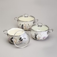 Набор кастрюль эмалированный, серия &quot;lavender cats 6пр. 2,0/2,8/3,8л диа.18/20/22см Agness (943-107)