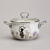 Набор кастрюль эмалированный, серия &quot;lavender cats 6пр. 2,0/2,8/3,8л диа.18/20/22см Agness (943-107)