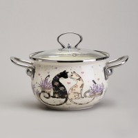 Набор кастрюль эмалированный, серия &quot;lavender cats 6пр. 2,0/2,8/3,8л диа.18/20/22см Agness (943-107)