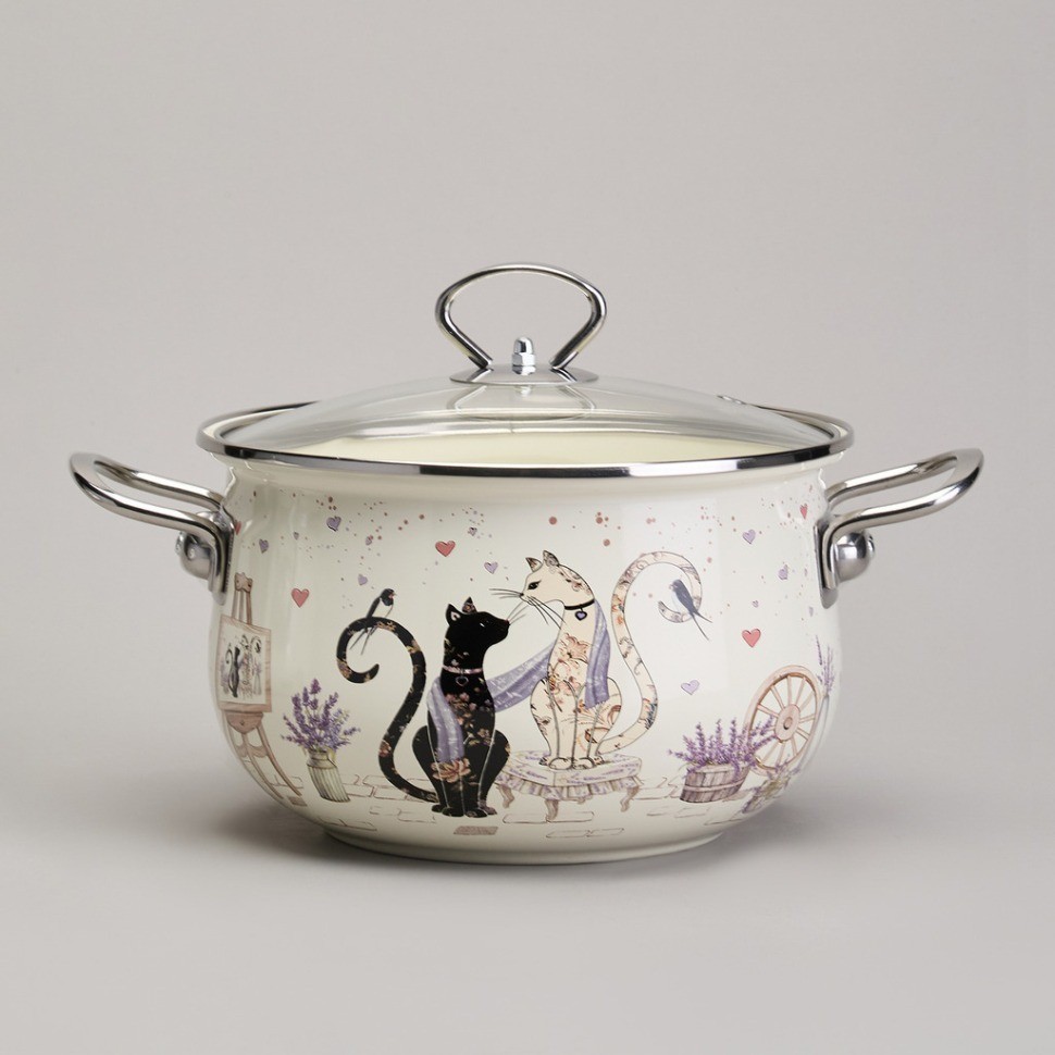 Набор кастрюль эмалированный, серия "lavender cats 6пр. 2,0/2,8/3,8л диа.18/20/22см Agness (943-107)