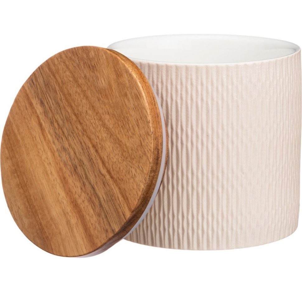 Банка с деревянной крышкой bronco "crocus" 11*11 см  700 мл бежевая (263-1062)