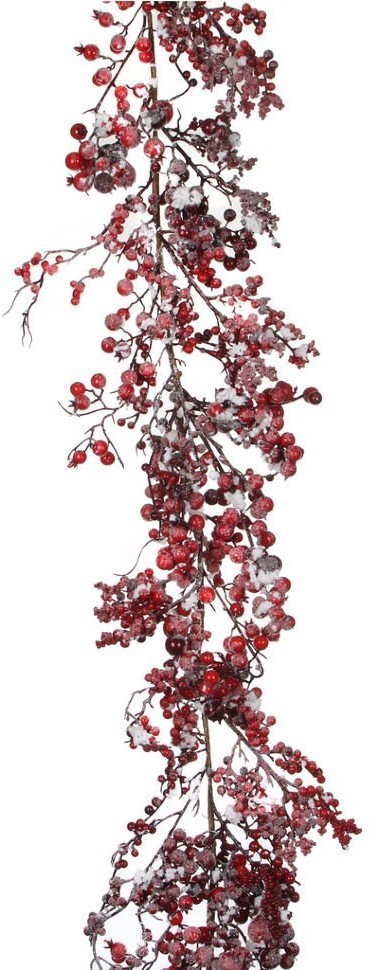 Гирлянда с ягодами 180*16 см красная в снегу (83044)