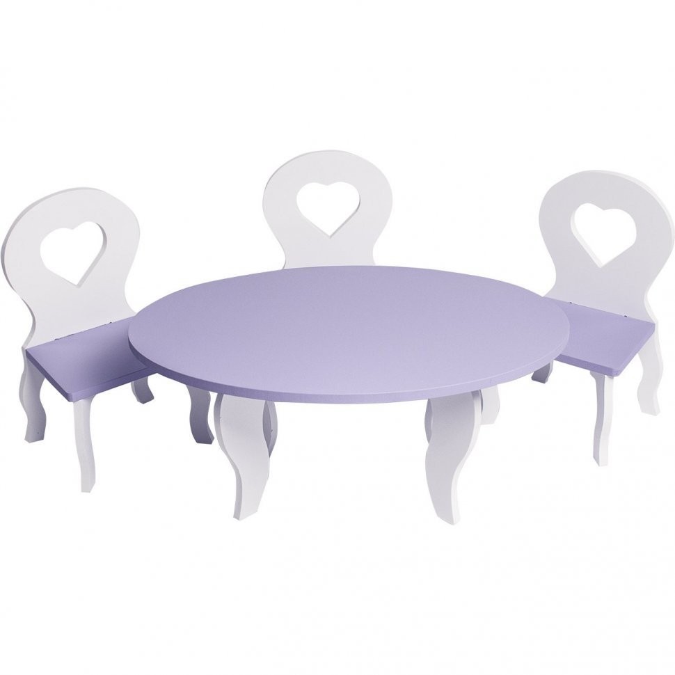 Набор мебели для кукол"Шик": стол + стулья, цвет: белый/фиолетовый (PFD120-50)