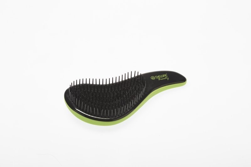 Щетка массажная DEWAL BEAUTY, для легкого расчесывания волос, мини с ручкой  цвет зелено-черный (52536)