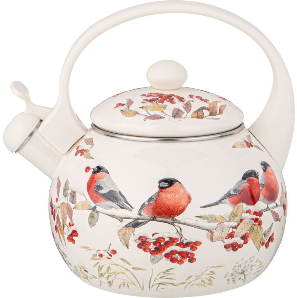 Чайник agness эмалированный со свистком серия "снегири", 2,2л, индукционное дно (934-735)