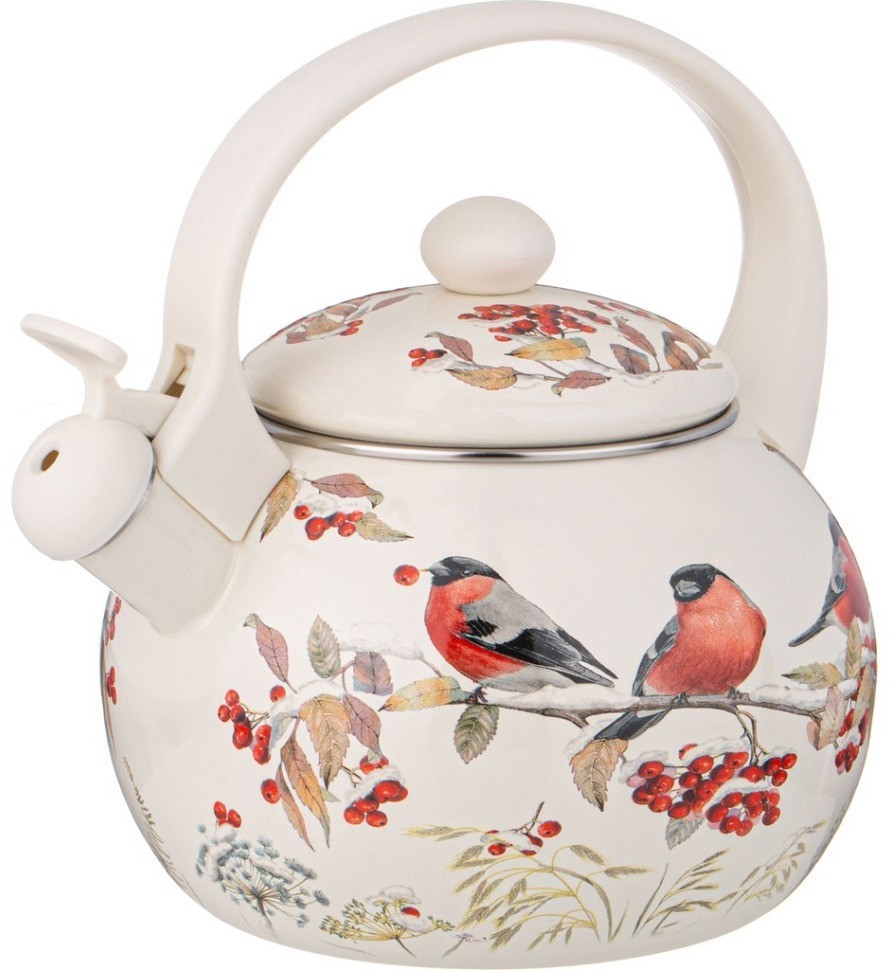 Чайник agness эмалированный со свистком серия "снегири", 2,2л, индукционное дно (934-735)