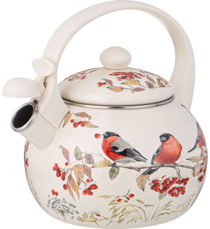 Чайник agness эмалированный со свистком серия "снегири", 2,2л, индукционное дно (934-735)