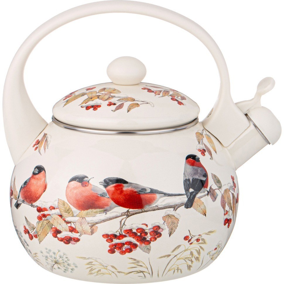 Чайник agness эмалированный со свистком серия "снегири", 2,2л, индукционное дно (934-735)