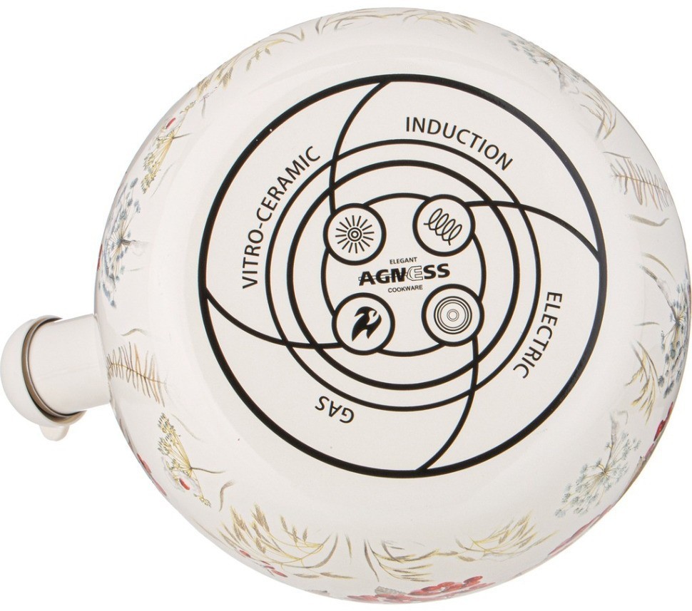 Чайник agness эмалированный со свистком серия "снегири", 2,2л, индукционное дно (934-735)