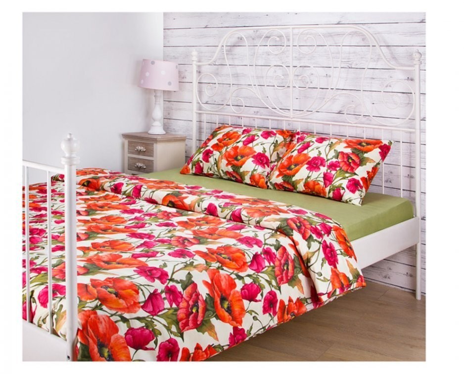 Кпб 2-х спальный "маки" под 175*215 -1шт., пр (цвет св.зеленый) 220*250  -1шт., нав70*70-2шт SANTALINO (984-723)