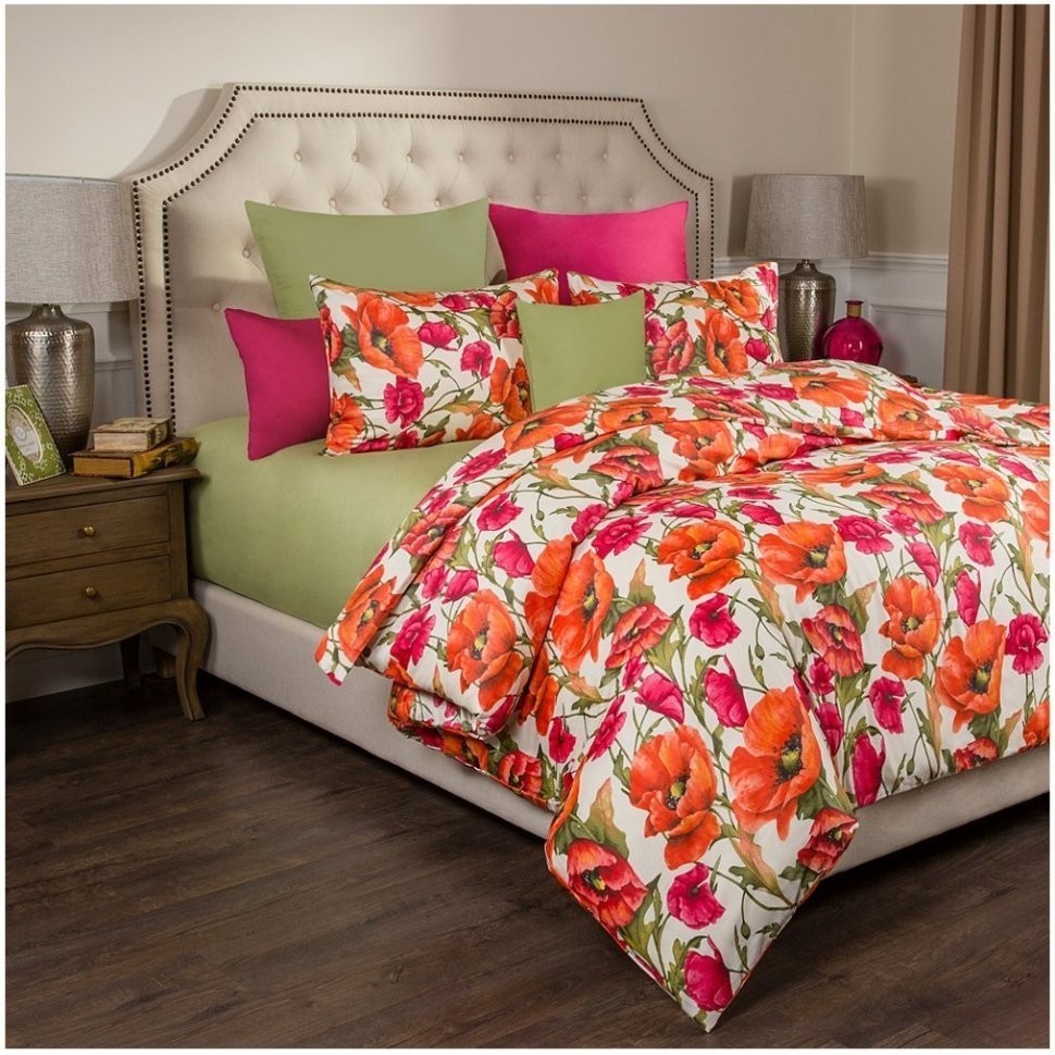 Кпб 2-х спальный "маки" под 175*215 -1шт., пр (цвет св.зеленый) 220*250  -1шт., нав70*70-2шт SANTALINO (984-723)