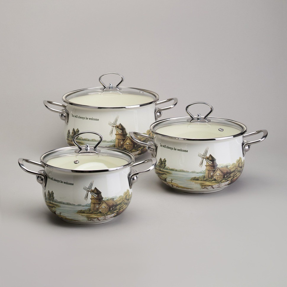 Набор кастрюль эмалированный, серия "family house" 6пр. 2,0/2,8/3,8л диа.18/20/22см Agness (943-106)