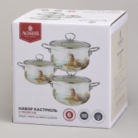 Набор кастрюль эмалированный, серия &quot;family house&quot; 6пр. 2,0/2,8/3,8л диа.18/20/22см Agness (943-106)