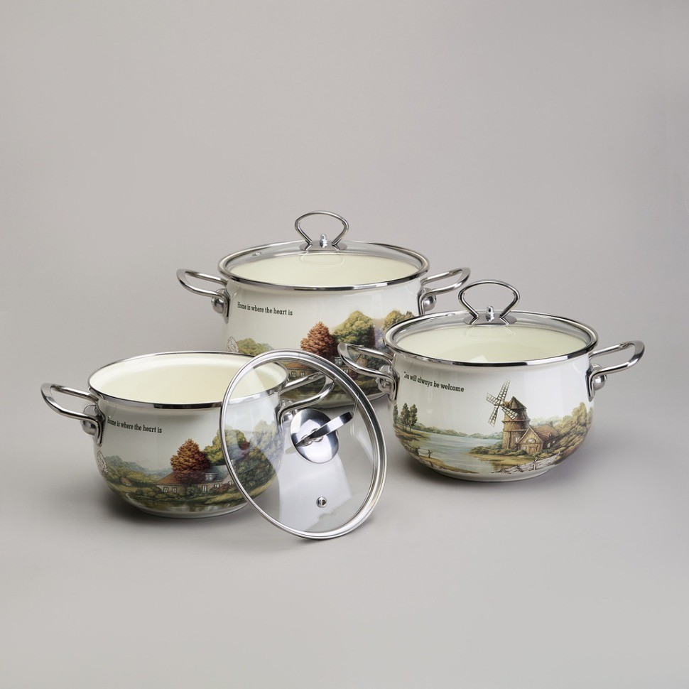 Набор кастрюль эмалированный, серия "family house" 6пр. 2,0/2,8/3,8л диа.18/20/22см Agness (943-106)