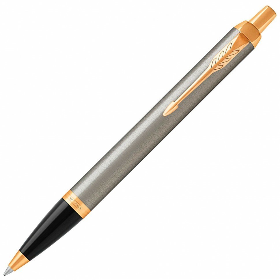 Ручка шариковая Parker "IM Core Brushed Metal GT" сереб. матовый лак позолота синяя 142542 (89433)
