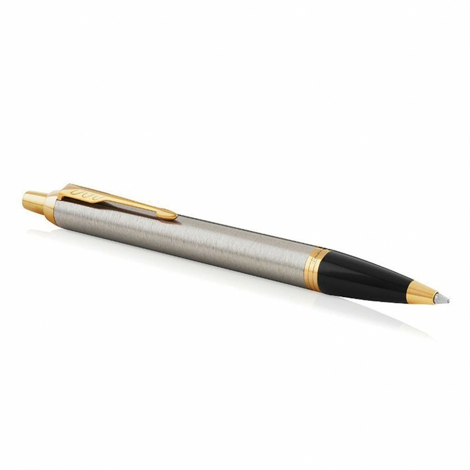 Ручка шариковая Parker "IM Core Brushed Metal GT" сереб. матовый лак позолота синяя 142542 (89433)