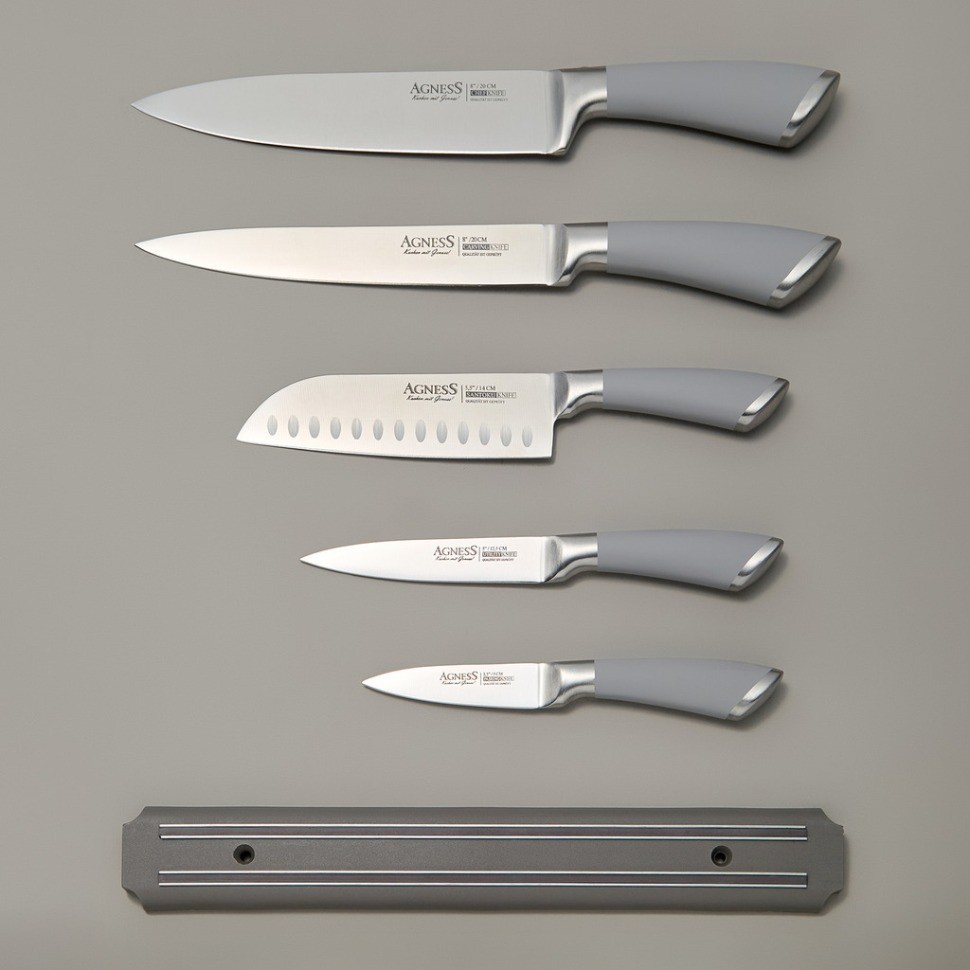 Набор ножей agness "монблан" 6 пр.с магнитным держателем и ручкой из нерж.стали (911-042)