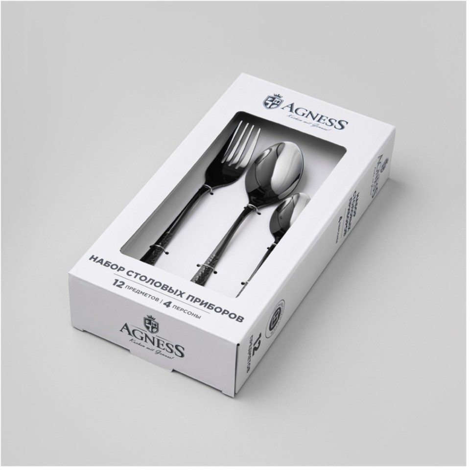 Набор столовых приборов vento agness 12 пр., пвд покрытие, цвет: черный (1000-006)