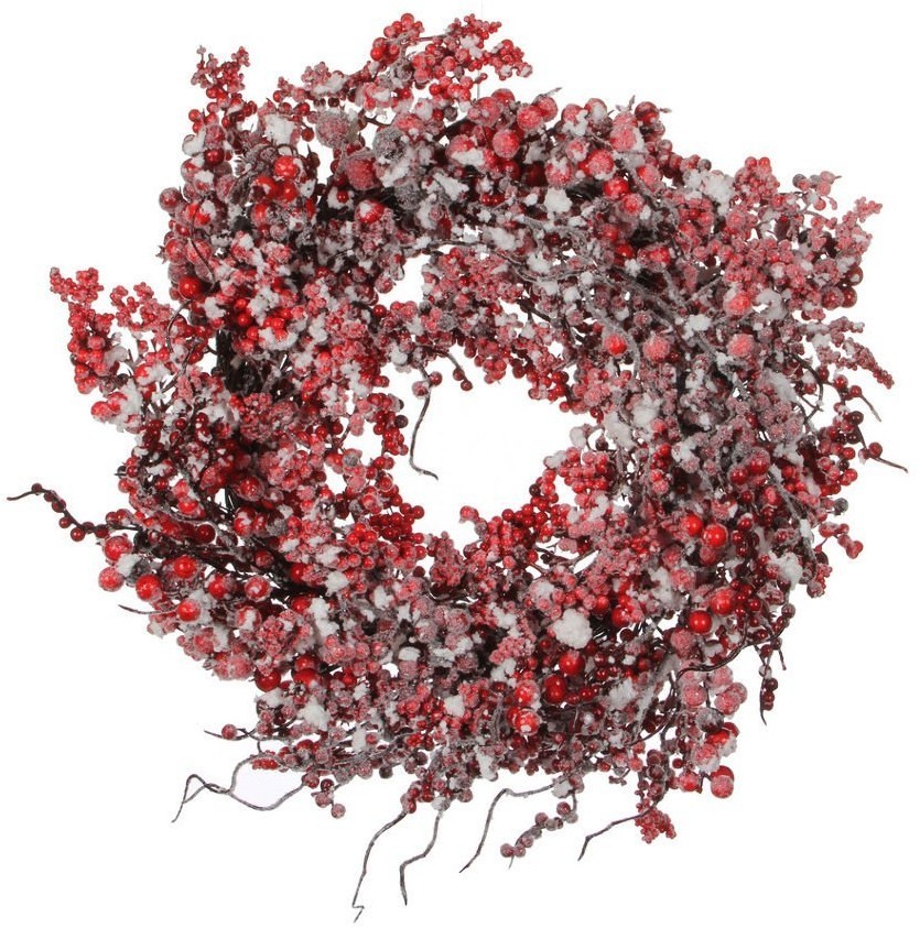 Венок с ягодами диам 50 см красный в снегу (83045)
