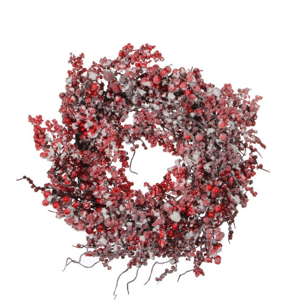 Венок с ягодами диам 50 см красный в снегу (83045)