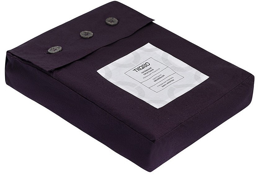 Простыня на резинке из стираного перкаля сливового цвета из коллекции essential, 160х200х30 см (77765)