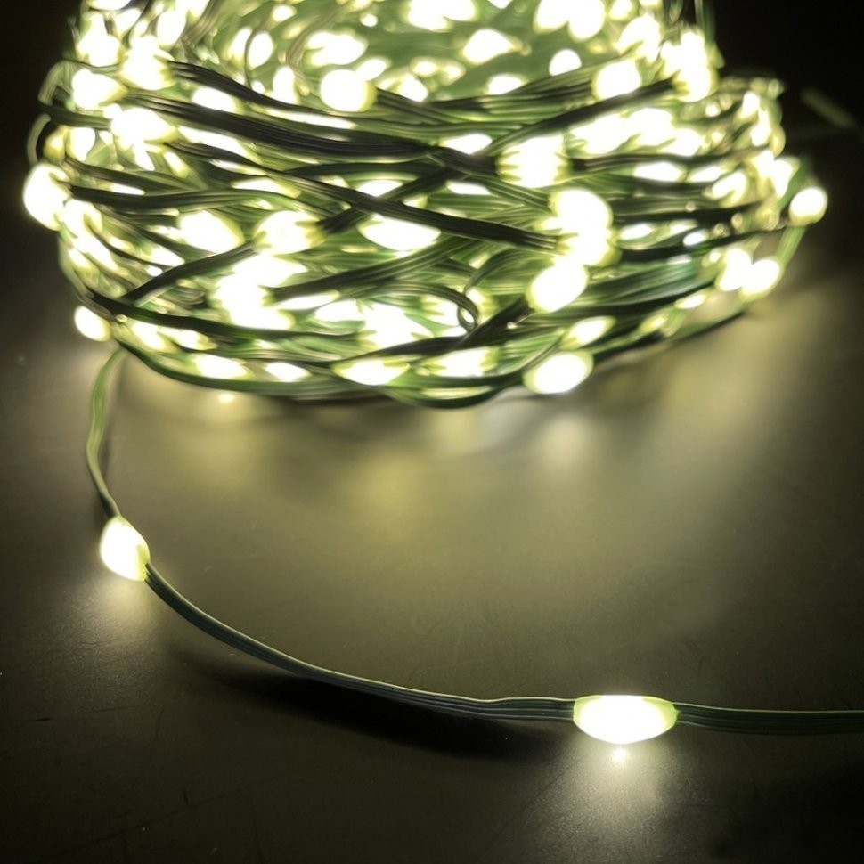 Гирлянда капли на плоском зеленом проводе белый свет 8 функций 200 ламп 1500 см (85446)