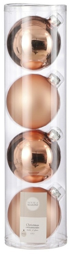 Набор шаров ø 10 см 4 шт светло-розовый в прозрачной упаковке (85714)